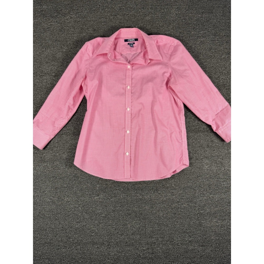 Womens Chaps Button Down Shirt Pink And White Gingham 100% Cotton LS Medium